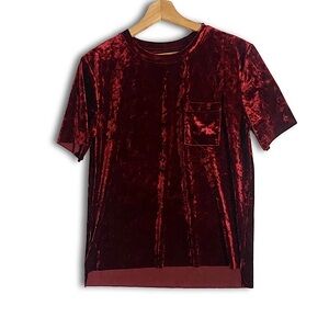 Falls Creek Crushed Velvet Deep Red Top with Raw Edges